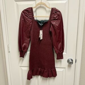 NWT 7 For All Mankind Crimson Smocked Longsleeve Mini Dress